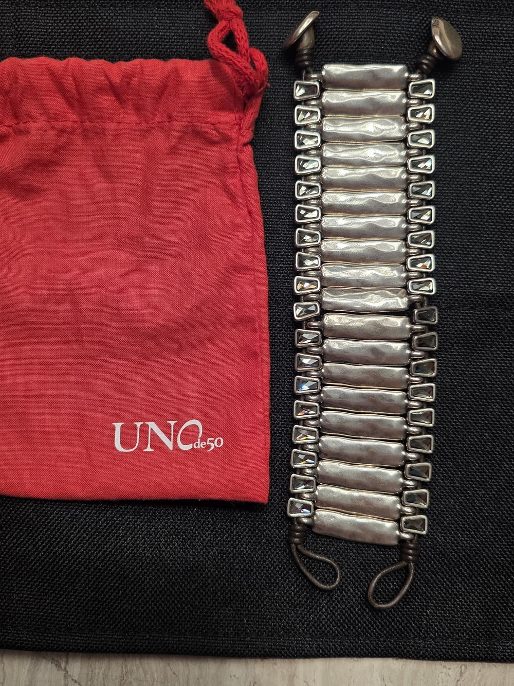 UNO de 50 Red and Silver Multi-Plate Bracelet